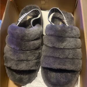 UGG Women's Gray Fluffy Slides